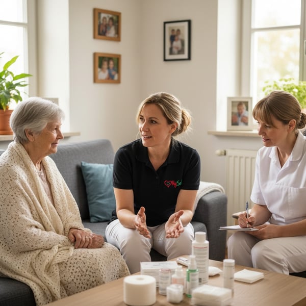 Pflegekraft versorgt Patient