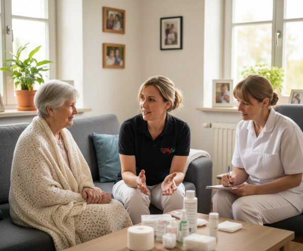 Pflegekraft versorgt Patient